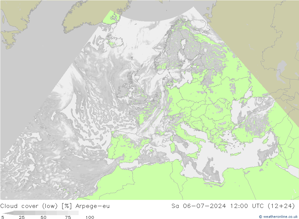 Bewolking (Laag) Arpege-eu za 06.07.2024 12 UTC