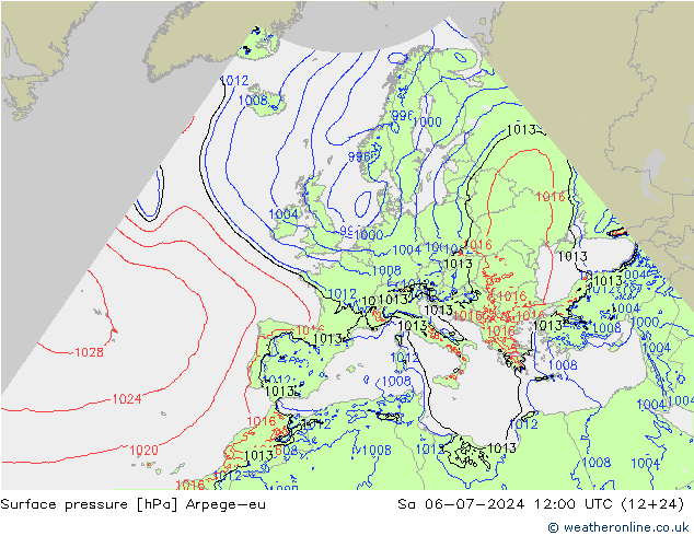 地面气压 Arpege-eu 星期六 06.07.2024 12 UTC
