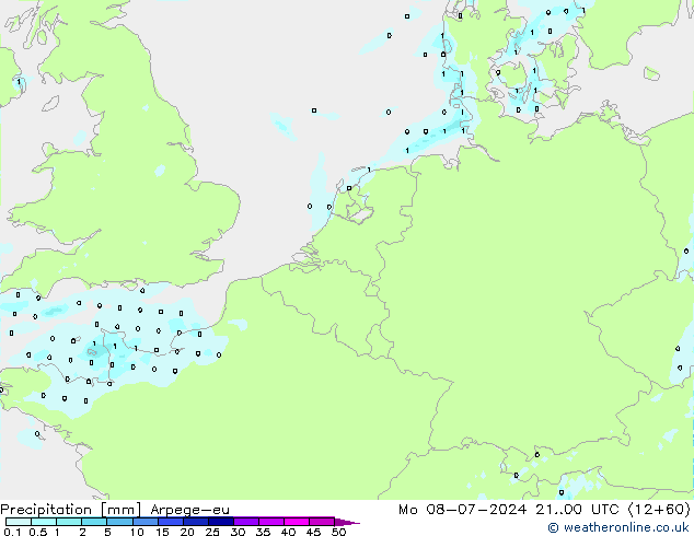 降水 Arpege-eu 星期一 08.07.2024 00 UTC