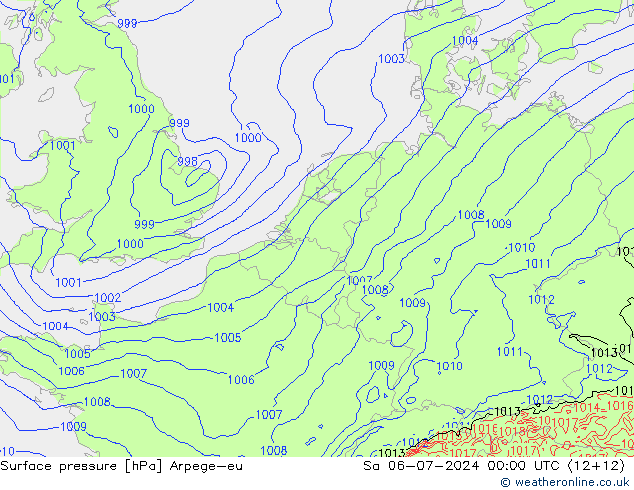 地面气压 Arpege-eu 星期六 06.07.2024 00 UTC