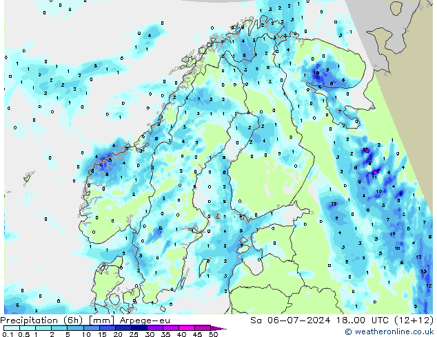 降水量 (6h) Arpege-eu 星期六 06.07.2024 00 UTC
