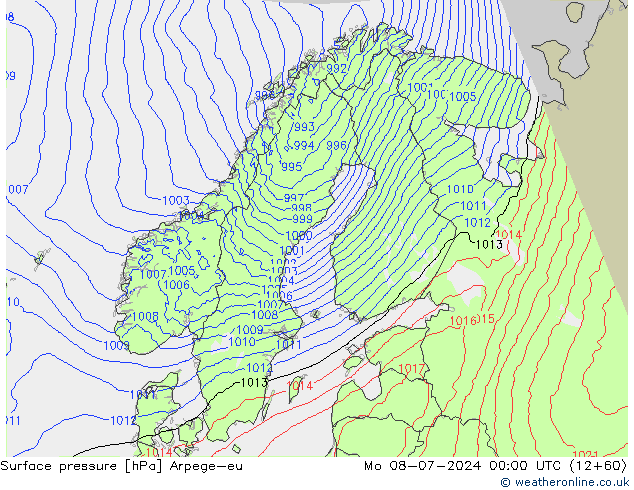 地面气压 Arpege-eu 星期一 08.07.2024 00 UTC