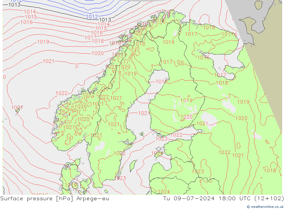 Luchtdruk (Grond) Arpege-eu di 09.07.2024 18 UTC