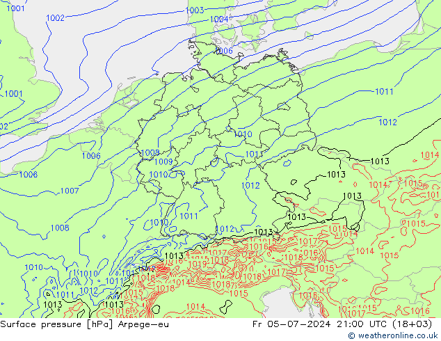 地面气压 Arpege-eu 星期五 05.07.2024 21 UTC