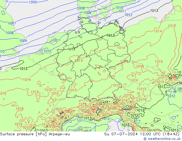 地面气压 Arpege-eu 星期日 07.07.2024 12 UTC