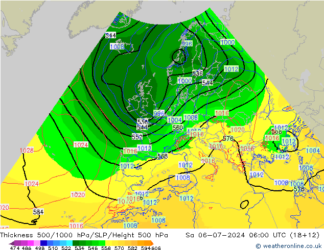 Dikte 500-1000hPa Arpege-eu za 06.07.2024 06 UTC