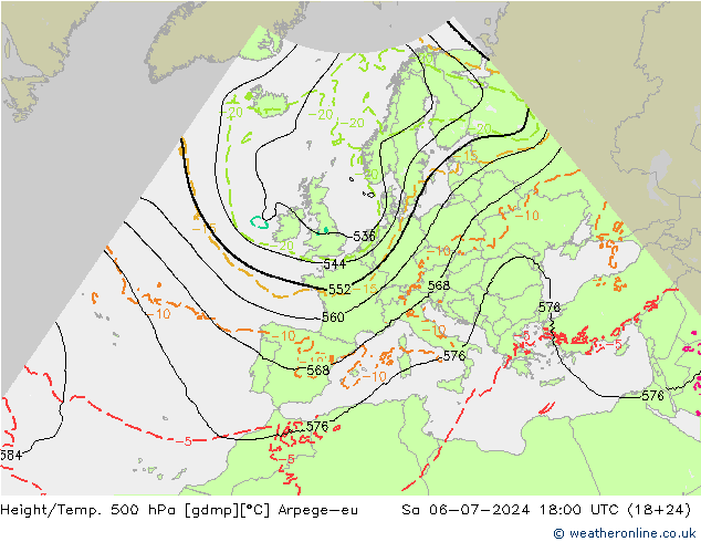 Hoogte/Temp. 500 hPa Arpege-eu za 06.07.2024 18 UTC