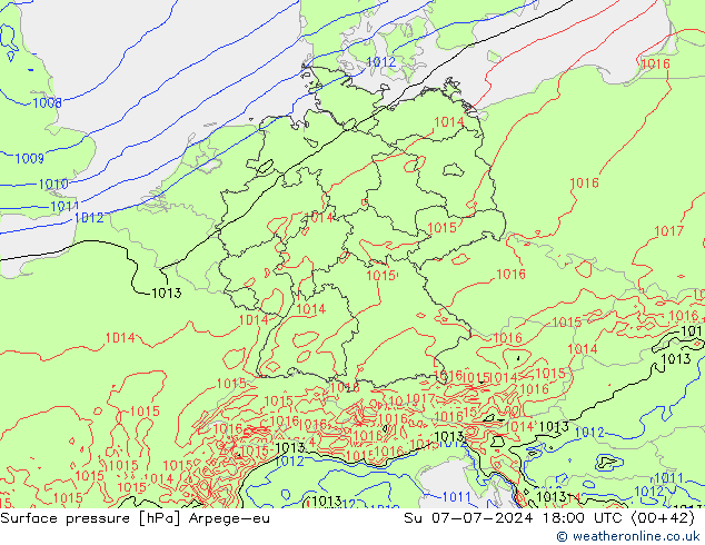 Luchtdruk (Grond) Arpege-eu zo 07.07.2024 18 UTC
