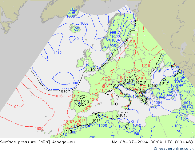 地面气压 Arpege-eu 星期一 08.07.2024 00 UTC