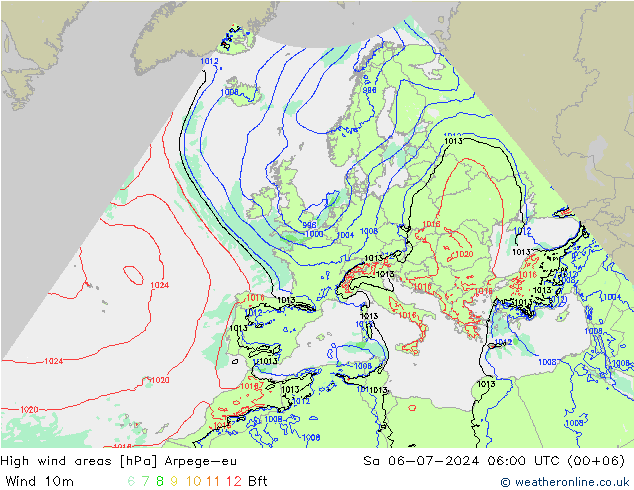 Windvelden Arpege-eu za 06.07.2024 06 UTC