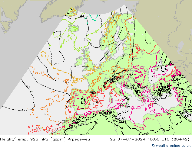 Hoogte/Temp. 925 hPa Arpege-eu zo 07.07.2024 18 UTC