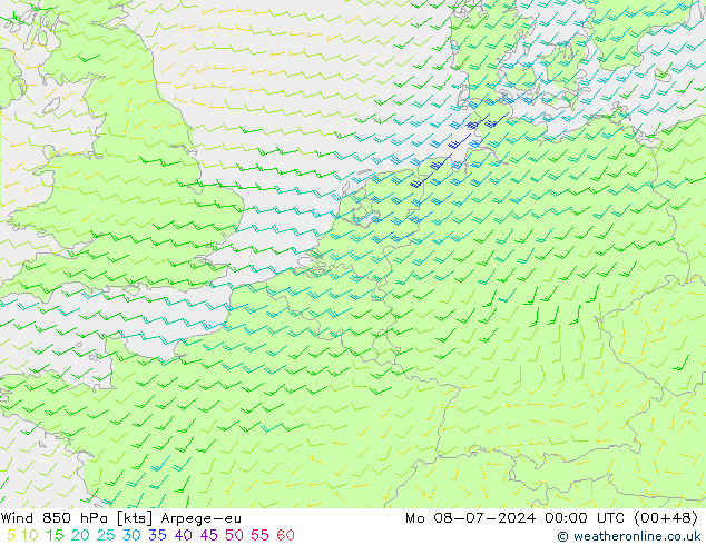 风 850 hPa Arpege-eu 星期一 08.07.2024 00 UTC