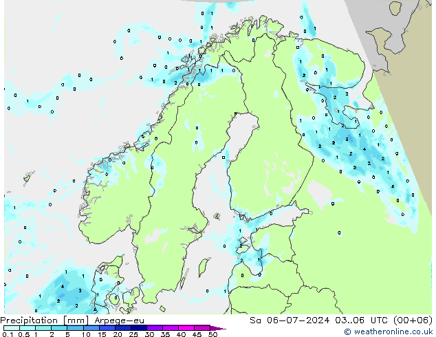 降水 Arpege-eu 星期六 06.07.2024 06 UTC