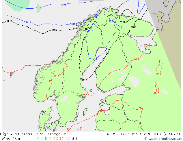 Windvelden Arpege-eu di 09.07.2024 00 UTC