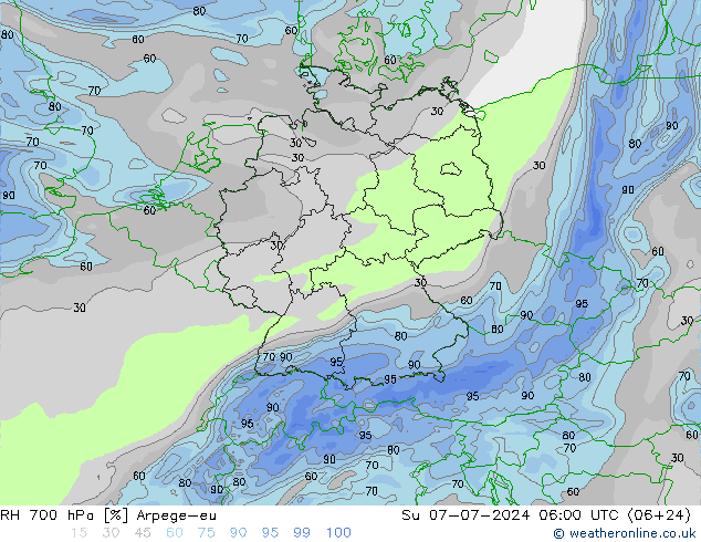 RV 700 hPa Arpege-eu zo 07.07.2024 06 UTC