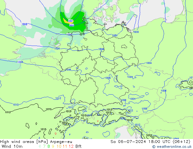 Windvelden Arpege-eu za 06.07.2024 18 UTC