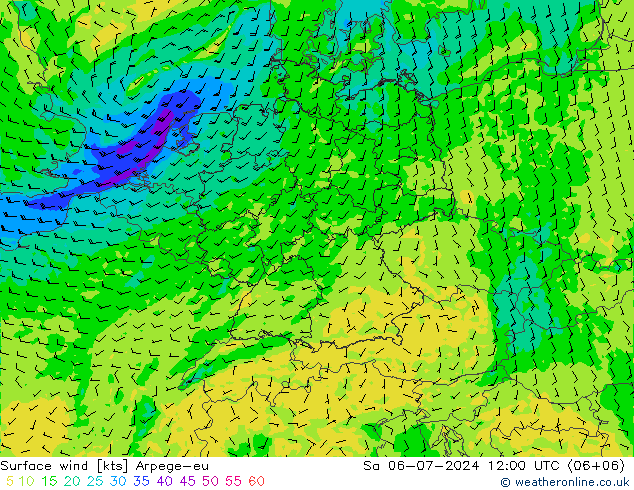 风 10 米 Arpege-eu 星期六 06.07.2024 12 UTC