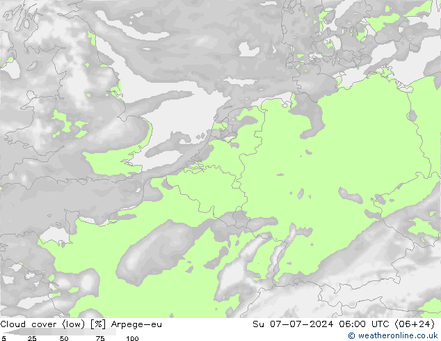 Bewolking (Laag) Arpege-eu zo 07.07.2024 06 UTC