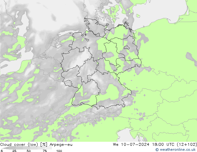 Bewolking (Laag) Arpege-eu wo 10.07.2024 18 UTC