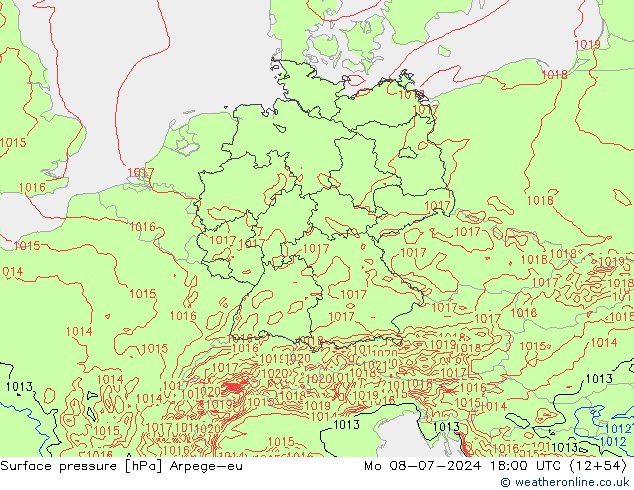 地面气压 Arpege-eu 星期一 08.07.2024 18 UTC