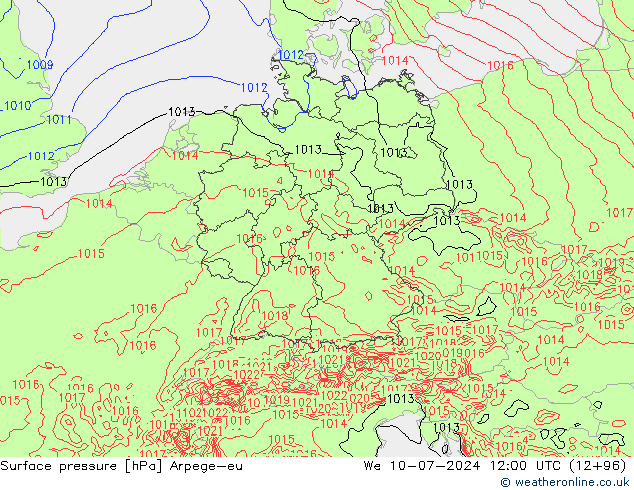 地面气压 Arpege-eu 星期三 10.07.2024 12 UTC