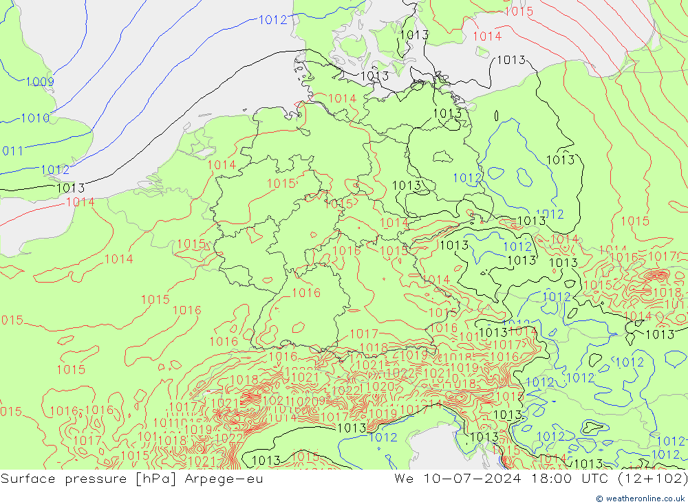 Luchtdruk (Grond) Arpege-eu wo 10.07.2024 18 UTC