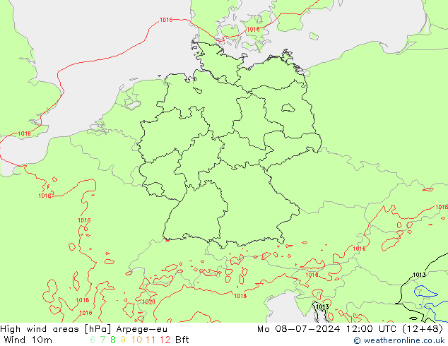 Windvelden Arpege-eu ma 08.07.2024 12 UTC