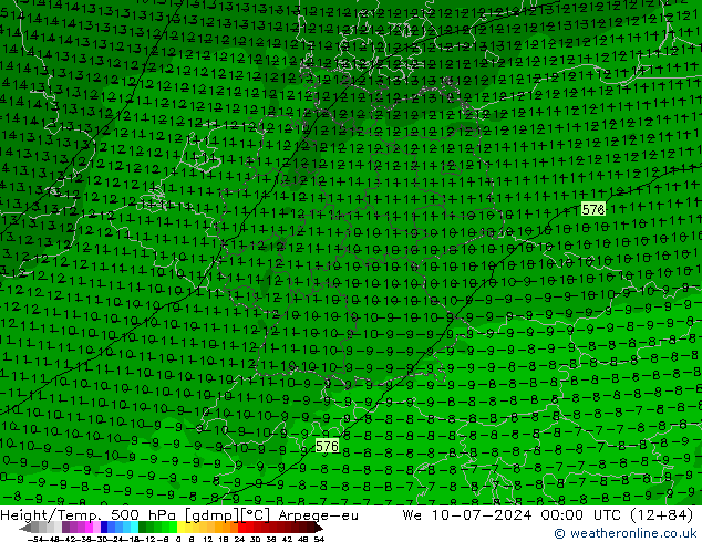 Height/Temp. 500 hPa Arpege-eu 星期三 10.07.2024 00 UTC