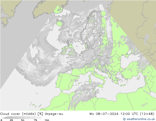 Bewolking (Middelb.) Arpege-eu ma 08.07.2024 12 UTC
