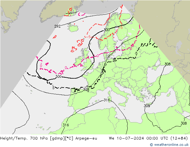 Height/Temp. 700 hPa Arpege-eu 星期三 10.07.2024 00 UTC