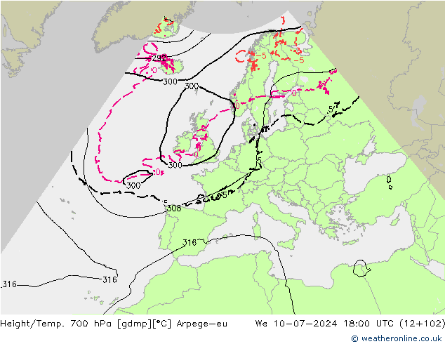 Height/Temp. 700 hPa Arpege-eu 星期三 10.07.2024 18 UTC