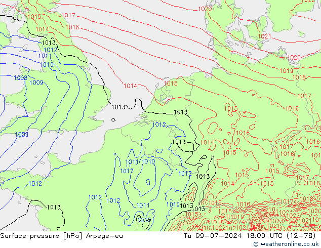 地面气压 Arpege-eu 星期二 09.07.2024 18 UTC