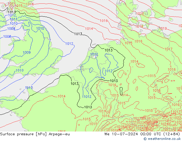 地面气压 Arpege-eu 星期三 10.07.2024 00 UTC