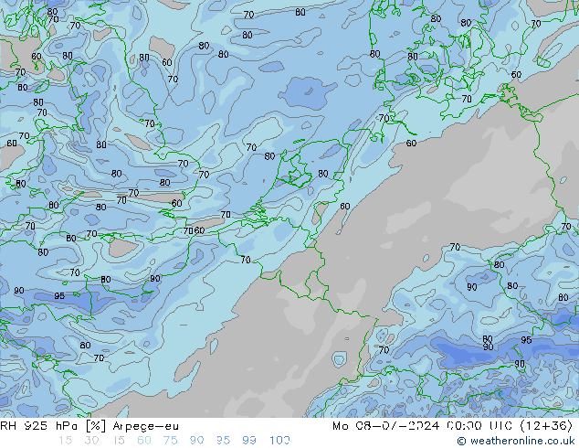 RV 925 hPa Arpege-eu ma 08.07.2024 00 UTC