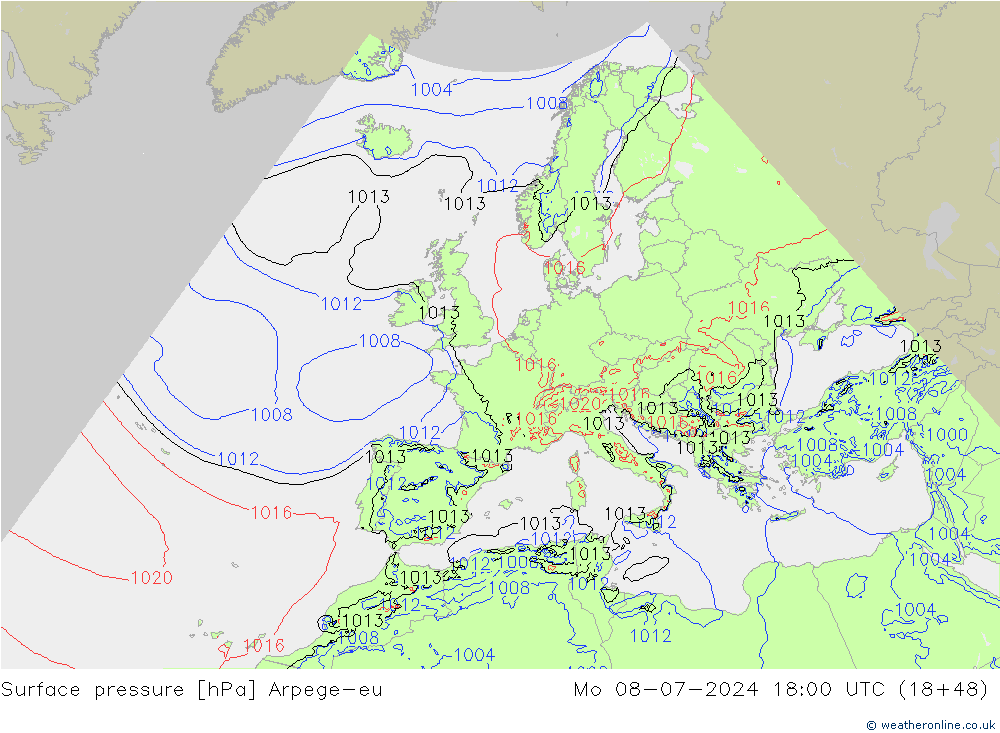 Luchtdruk (Grond) Arpege-eu ma 08.07.2024 18 UTC