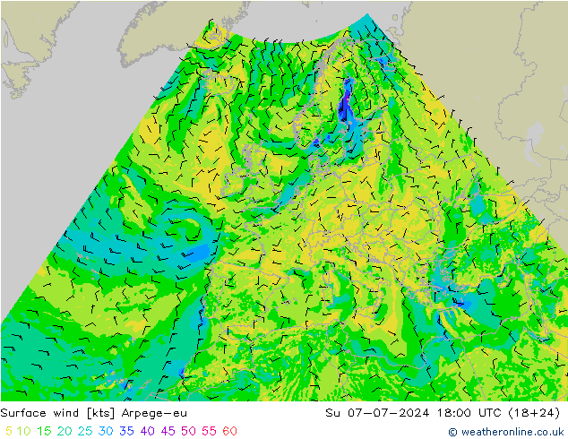 风 10 米 Arpege-eu 星期日 07.07.2024 18 UTC