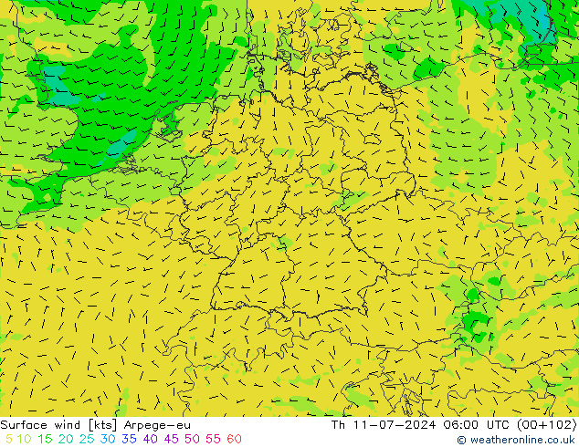 风 10 米 Arpege-eu 星期四 11.07.2024 06 UTC
