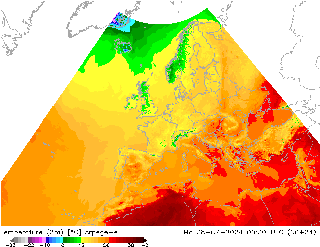 温度图 Arpege-eu 星期一 08.07.2024 00 UTC