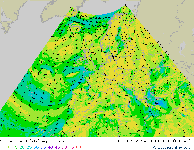 Wind 10 m Arpege-eu di 09.07.2024 00 UTC