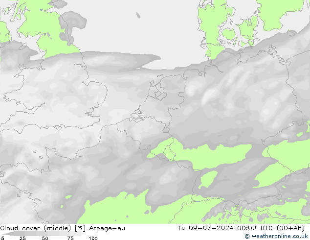 Bewolking (Middelb.) Arpege-eu di 09.07.2024 00 UTC