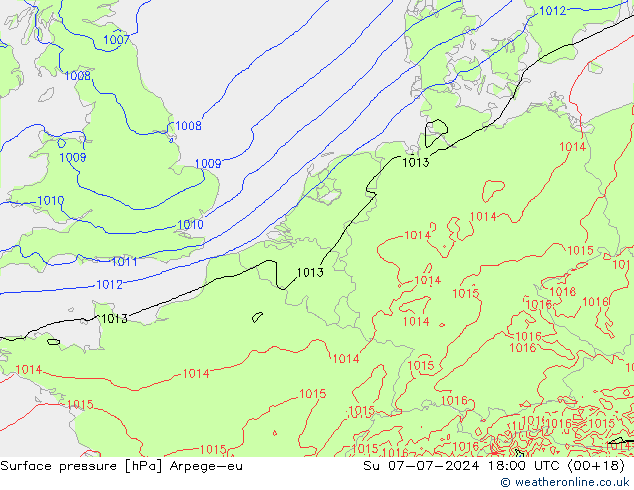地面气压 Arpege-eu 星期日 07.07.2024 18 UTC