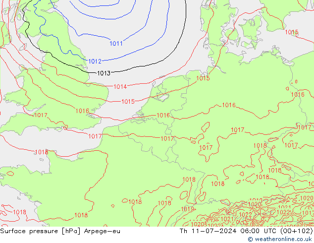 地面气压 Arpege-eu 星期四 11.07.2024 06 UTC