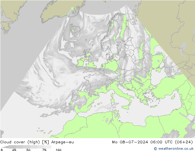 Bewolking (Hoog) Arpege-eu ma 08.07.2024 06 UTC