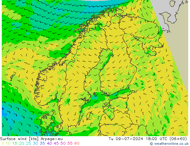 风 10 米 Arpege-eu 星期二 09.07.2024 18 UTC
