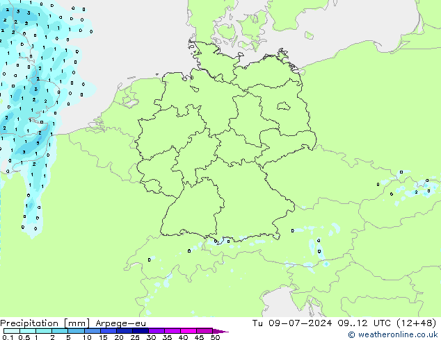 降水 Arpege-eu 星期二 09.07.2024 12 UTC