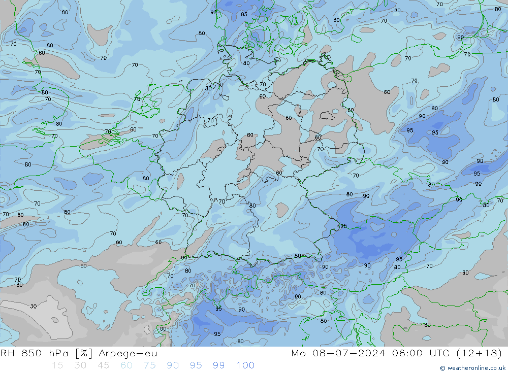 RV 850 hPa Arpege-eu ma 08.07.2024 06 UTC