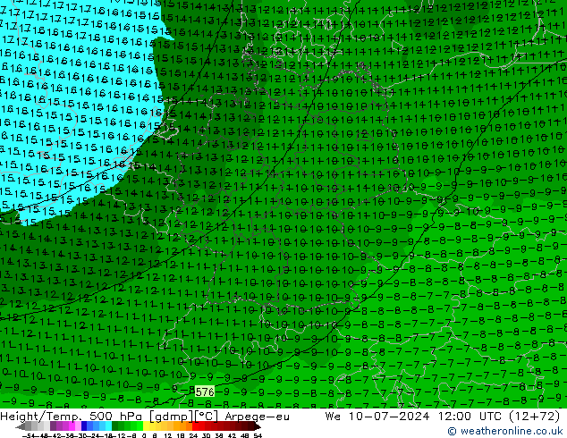 Hoogte/Temp. 500 hPa Arpege-eu wo 10.07.2024 12 UTC