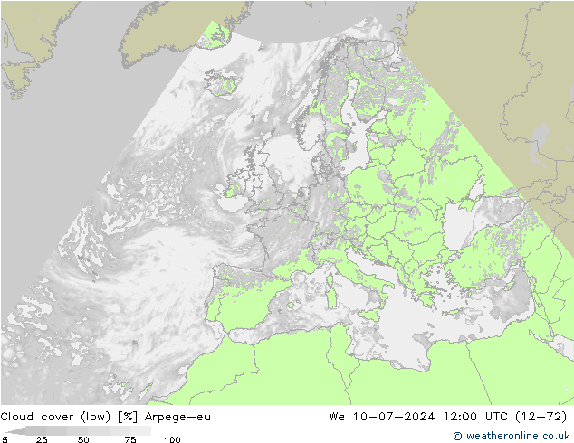 Bewolking (Laag) Arpege-eu wo 10.07.2024 12 UTC