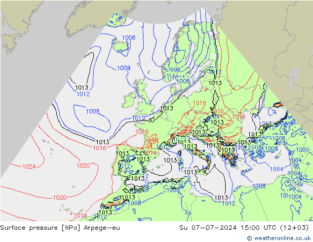 地面气压 Arpege-eu 星期日 07.07.2024 15 UTC