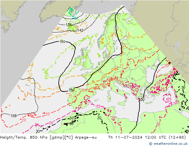 Height/Temp. 850 hPa Arpege-eu 星期四 11.07.2024 12 UTC